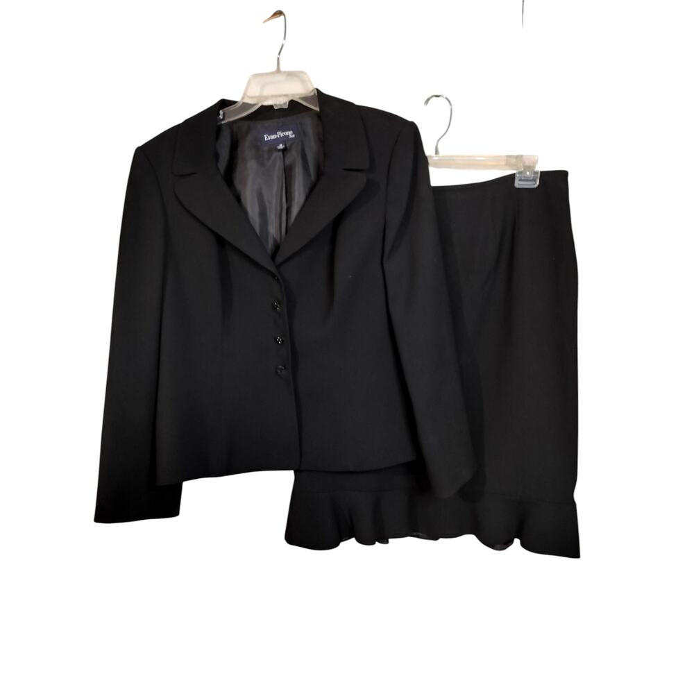 3730) Evan Picone Suit Two pcs Career Black Blazer Skirt Set Size 16